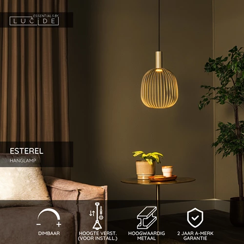 Lucide ESTEREL - Hanglamp - Ø 25 cm - 1xGU10 (MR11) - Taupe | Essential - USP